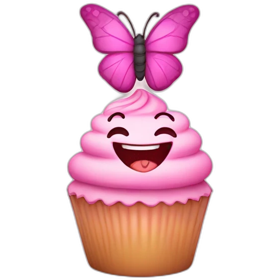 Happy pink cupcake with a pink butterfly  emoji