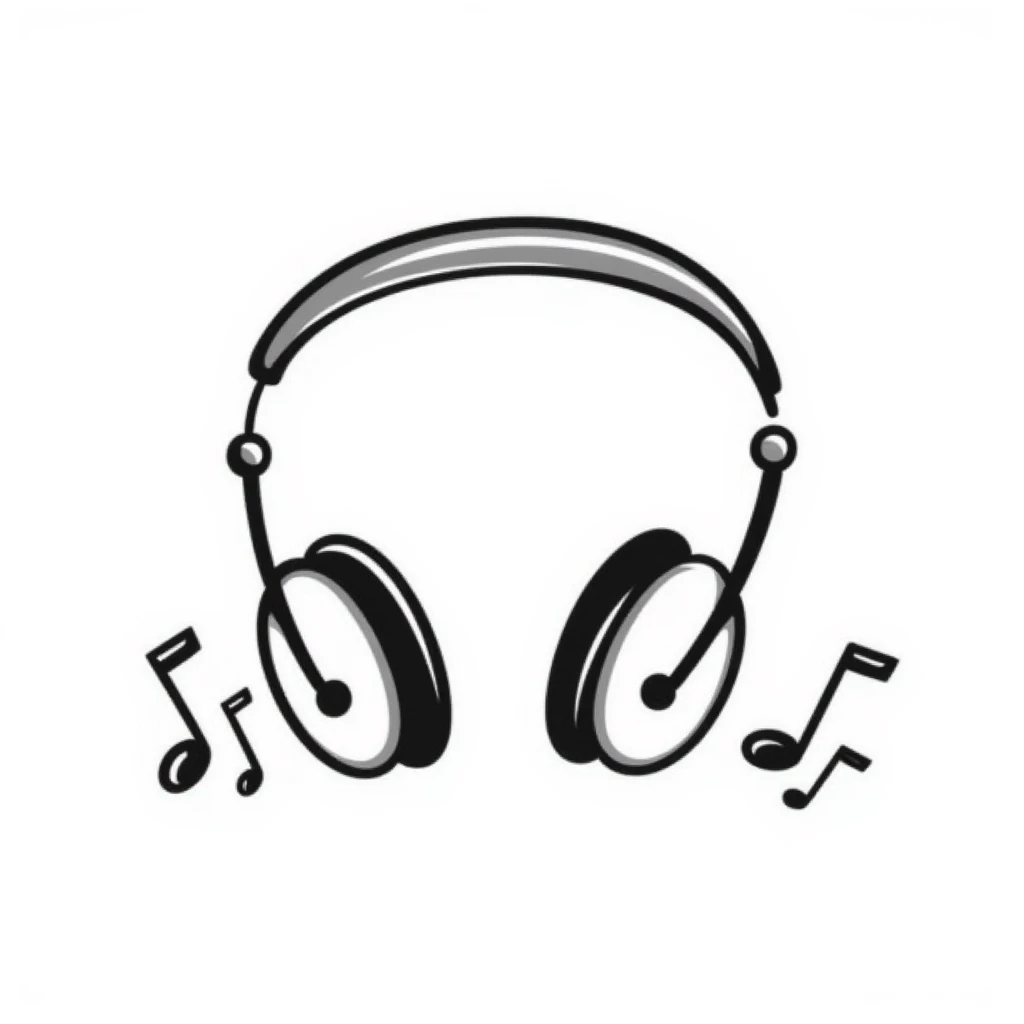 Hand-drawn sketch of DJ headphones with music waves emoji