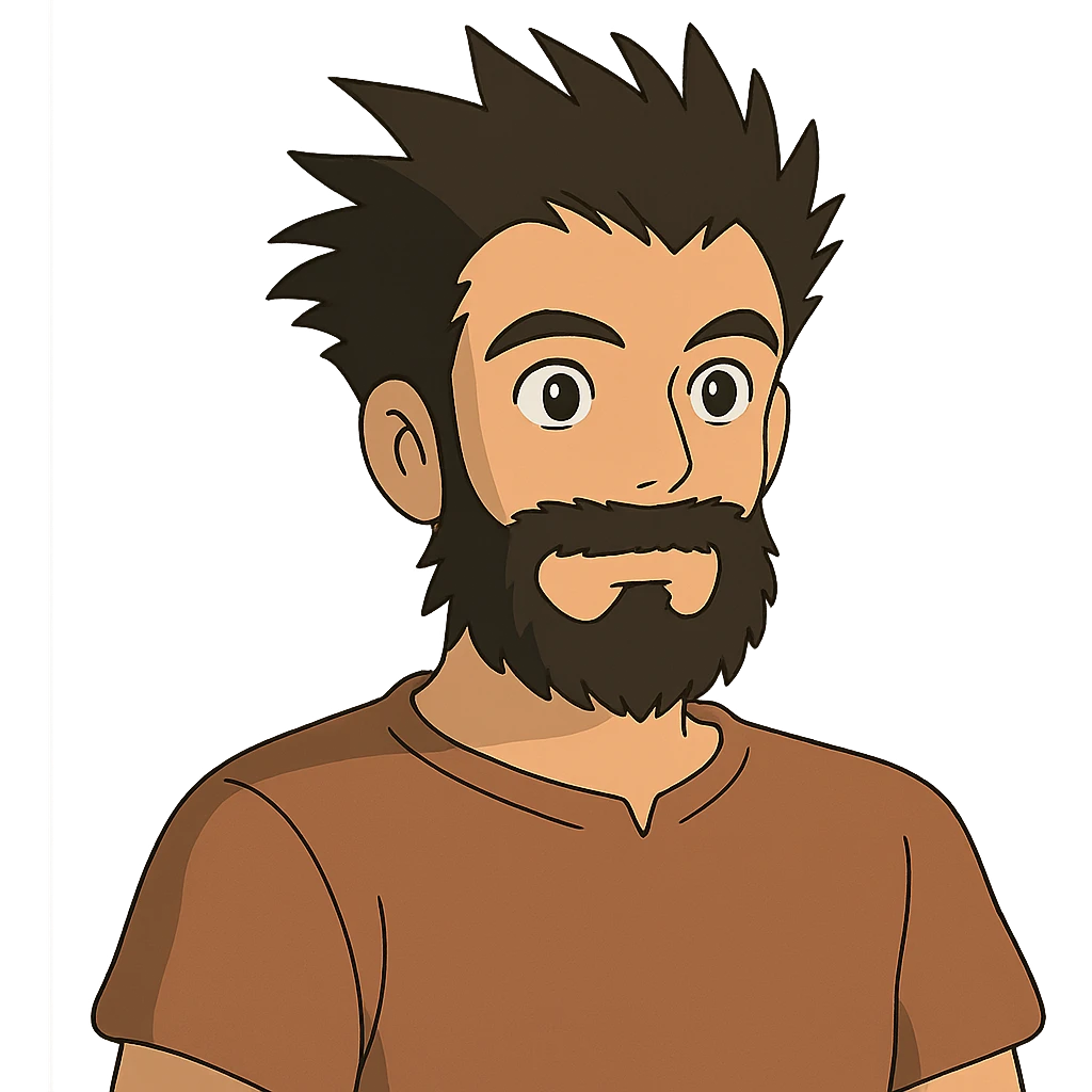 ghibli style man with beard and spiky hairstyle emoji