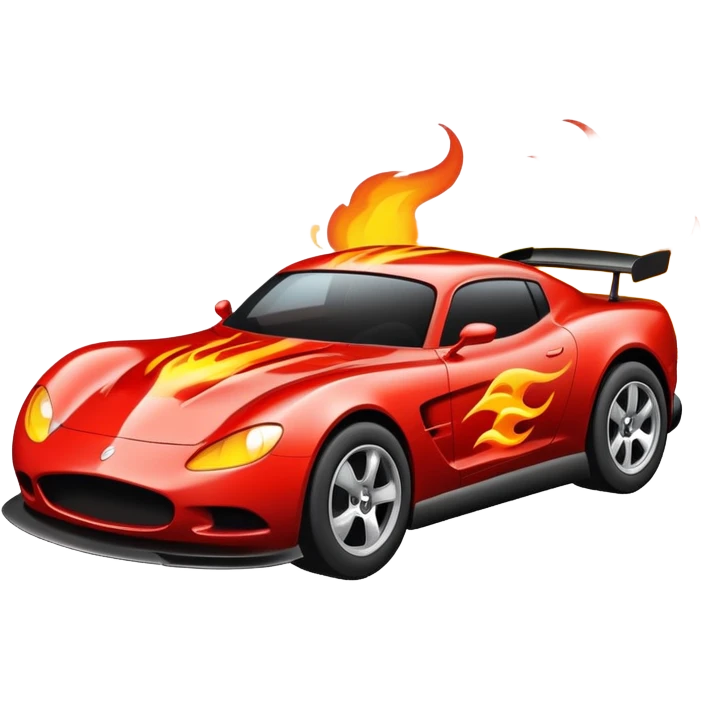 A car running fast like a sports car with little flames coming from the back emoji