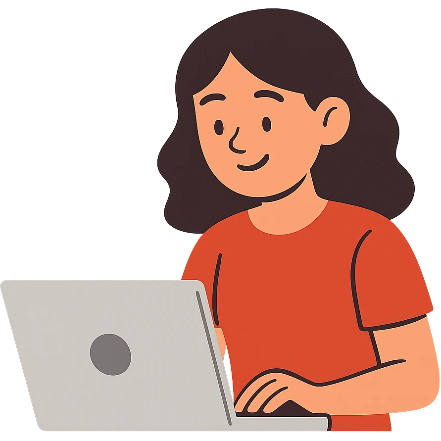 flat toon style chica con computadora emoji