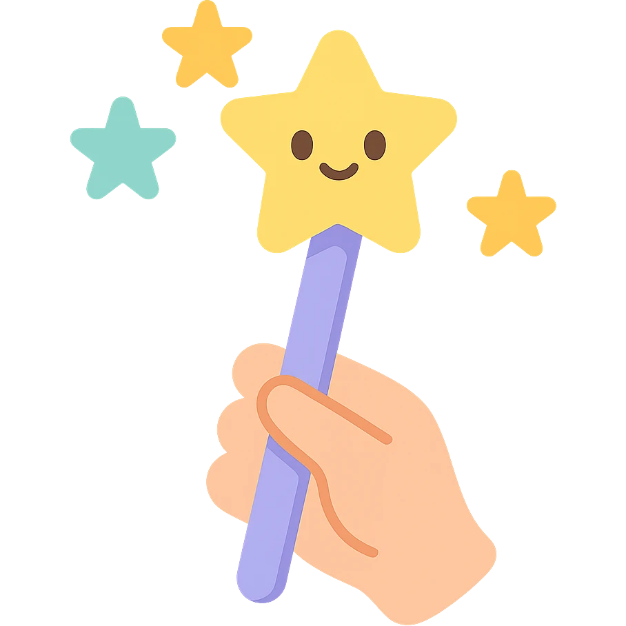 cute magic wand kawaii style in hand with stars emoji