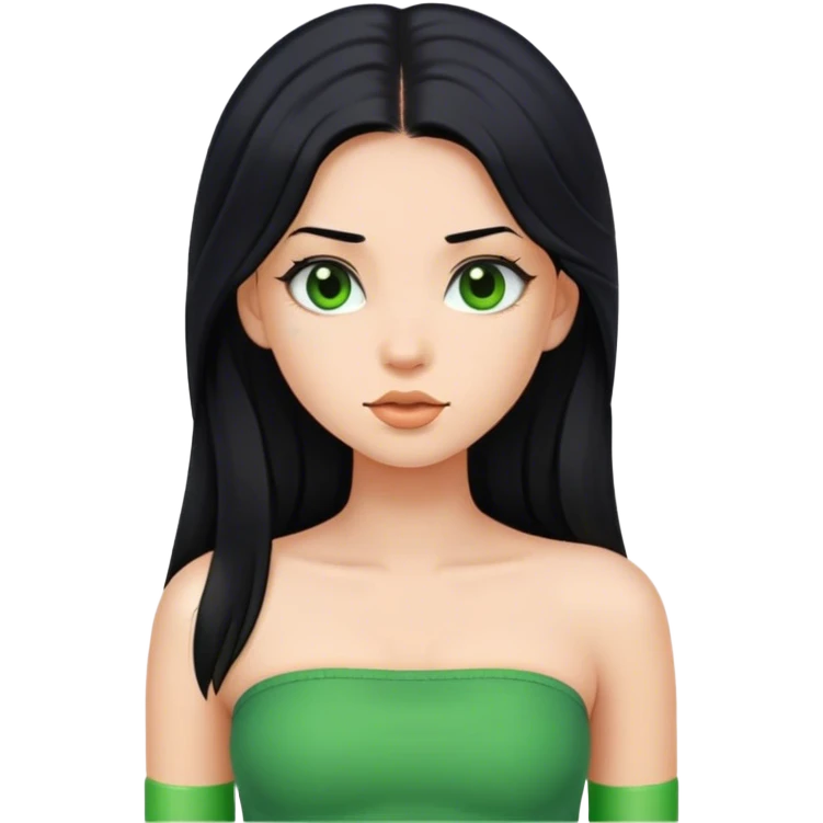 Girl with long black hair with a green tube top emoji