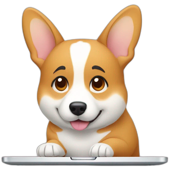 corgy typing sadly on laptop emoji