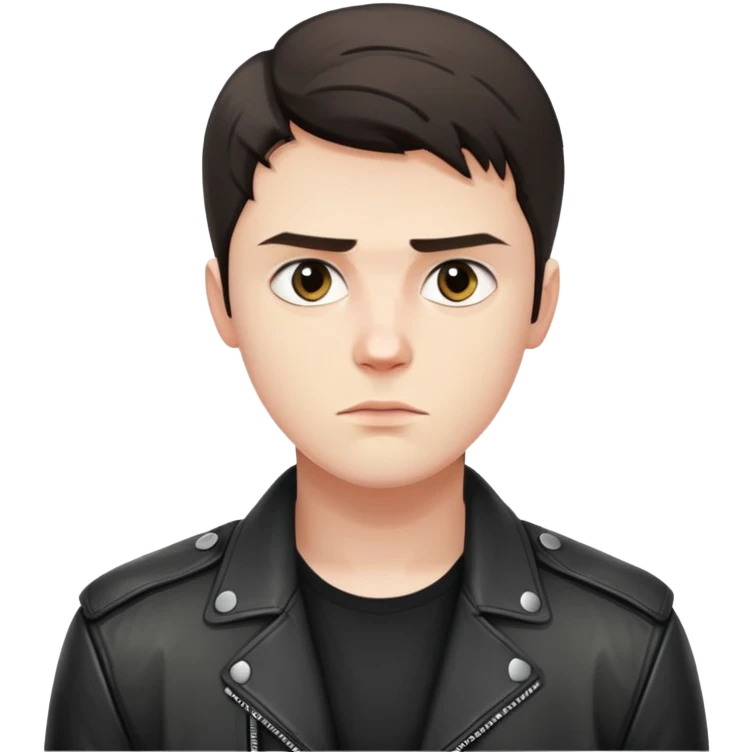 Danila Bagrov from Brother 2 movie, young Russian man with short dark hair, serious expression, wearing black leather jacket emoji