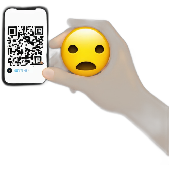 a hand holding a phone taking a picture of a qr code emoji