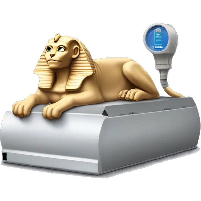 Sphinx laying on the heating battery emoji