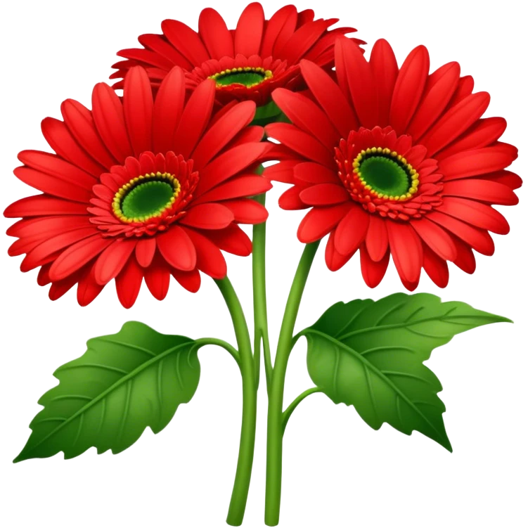 bouquet Bright Red Gerbera Daisy, luxuriant, leaf, bud emoji