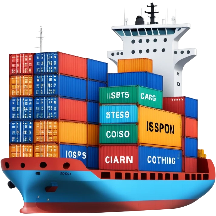 cargo ship with containers labeled with clothing icons, fashion supply chain theme emoji