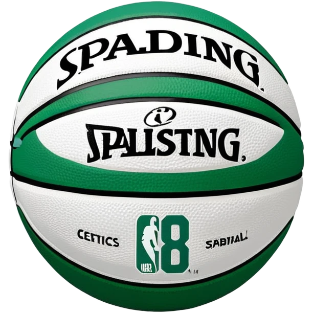 Minimalist green and white Spalding basketball with NBA logo, Celtics colors, iOS emoji style emoji