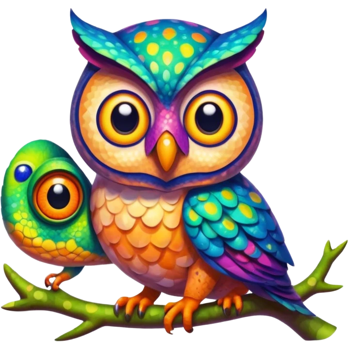 Whimsical fusion of owl and chameleon emoji