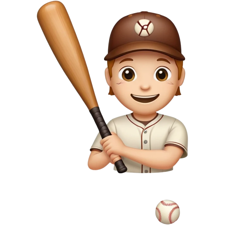 A wooden baseball bat with a cute smiling face emoji