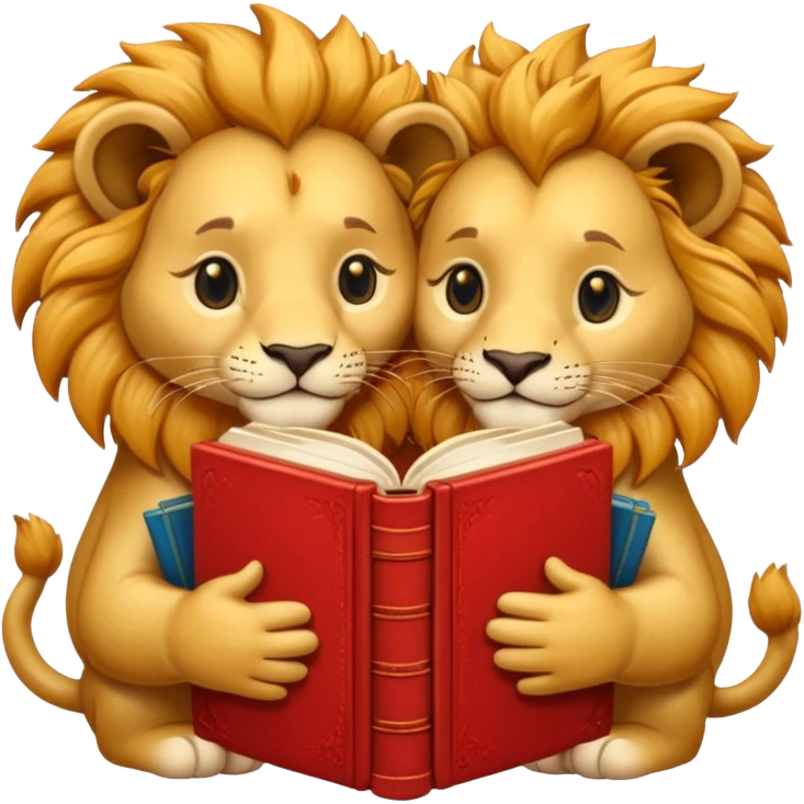 2 Lions hug + flower + book emoji