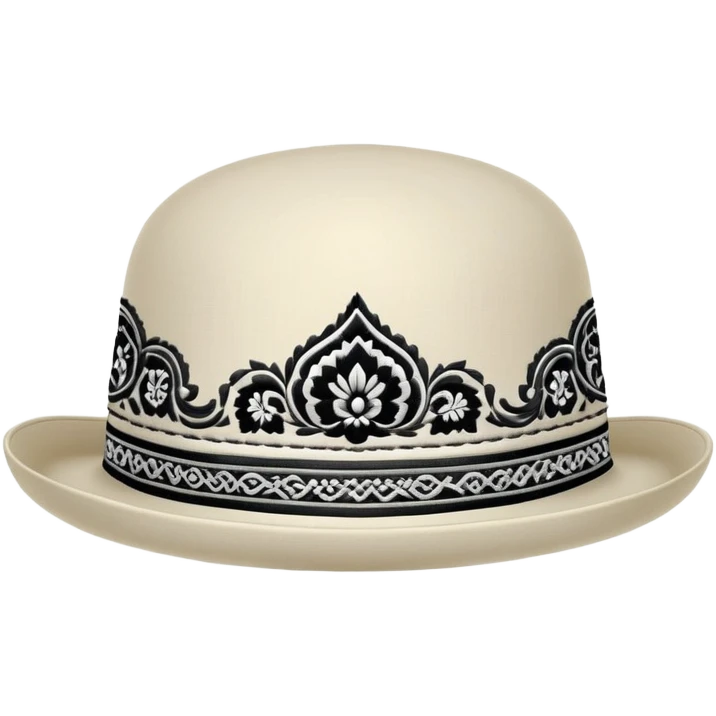 Uzbek traditional doppa hat with ornate black and white embroidery pattern emoji