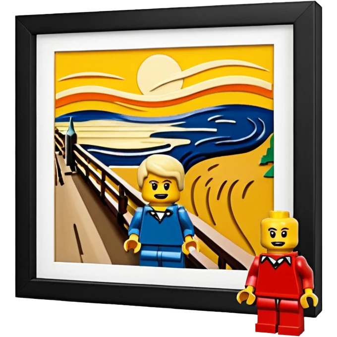 Edvard munch the scream landscape in Lego with a minifig emoji
