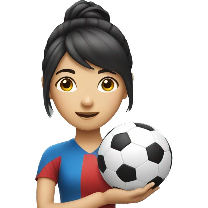 A Asian Girl holding a Soccer Ball emoji