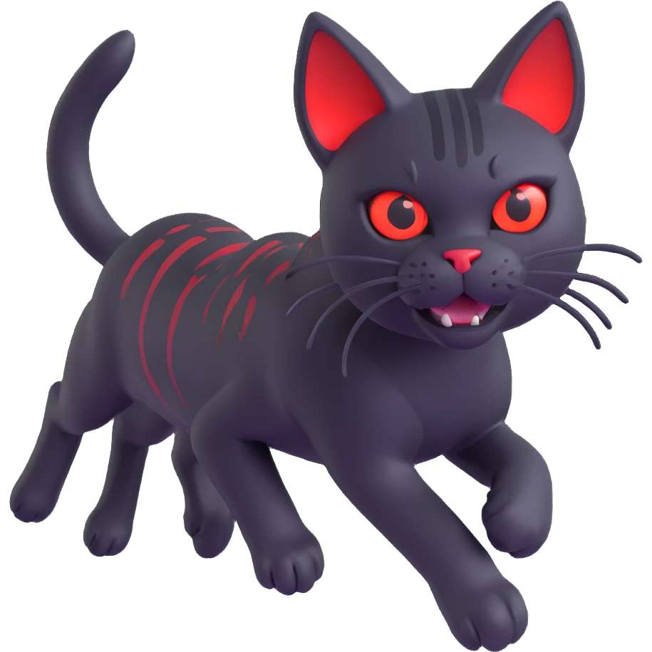 glowing red scary cat with red eyes running emoji