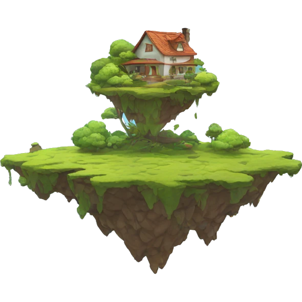 Floating island and clouds with house emoji