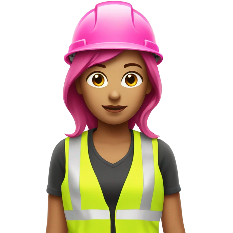 girl with burgundy hair wearing pink hard hat and pink hi vis vest emoji