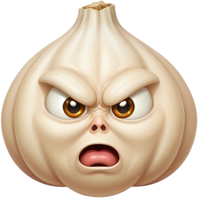 Garlic with Chinese eyes slanted angry garlic emoji