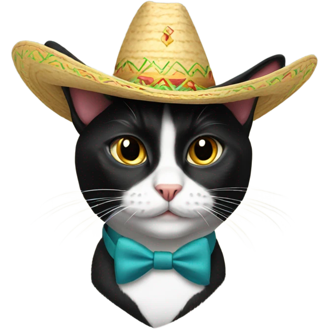 Tuxedo cat wearing a sombrero emoji