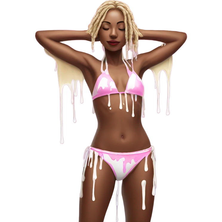 Woman wearing pink bikini with dripping white paint  emoji