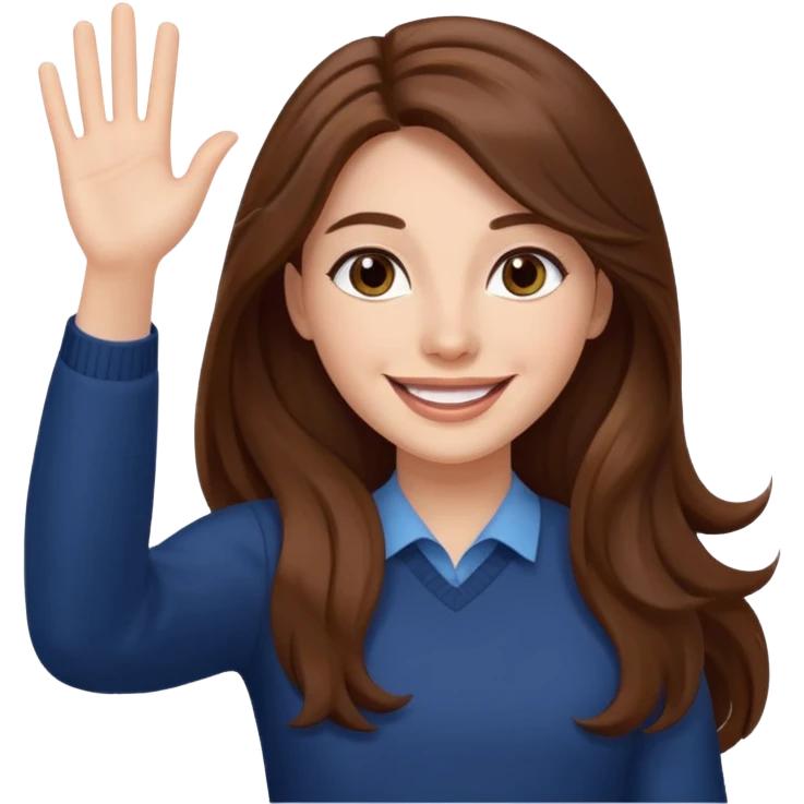 long lenght hair brown and say hi with hand emoji