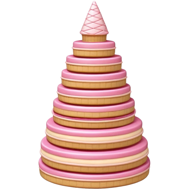 3D render of Wafer Tower, made entirely of dessert materials, glistening sugar crystal texture, grid-patterned beige cookie with pink cream filling, delicious confectionery aesthetic, Apple emoji style, isolated on white background --v 6.0. emoji