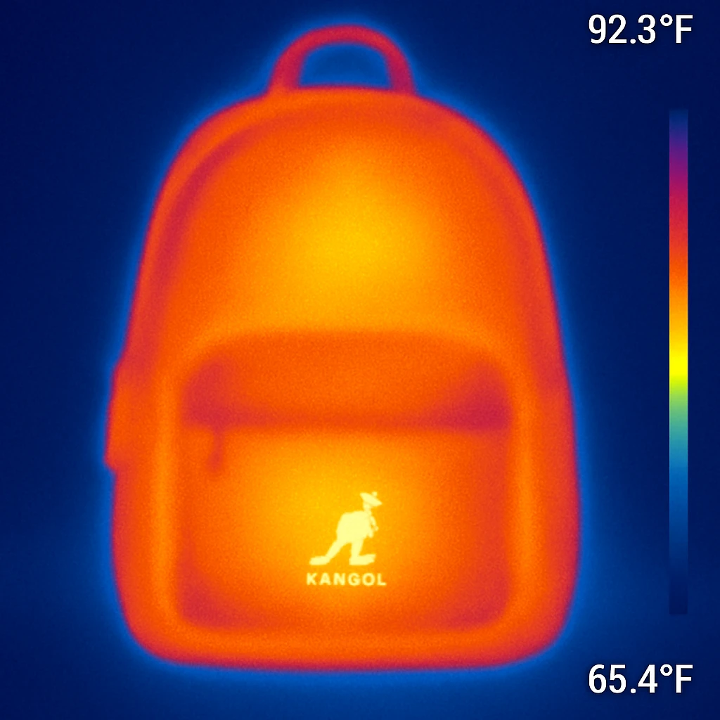 A Kangol backpack with small logo emoji