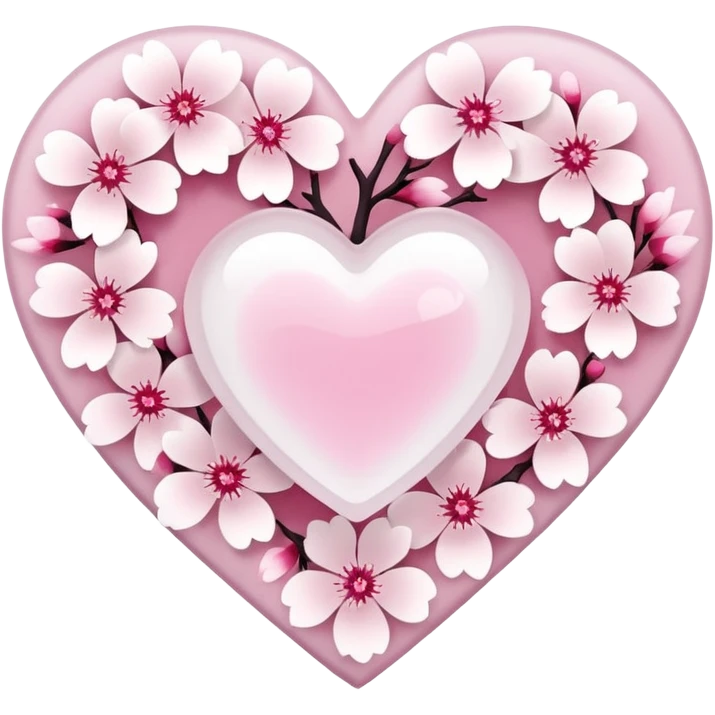 halloween sakura heart, heart made of white sakura petals with pink accents emoji