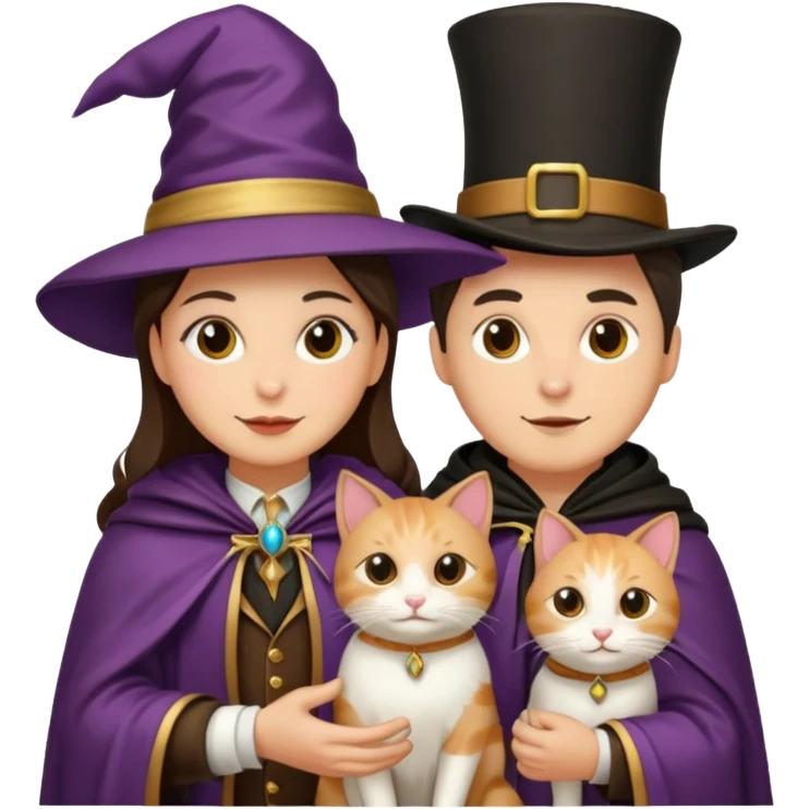 magician couple and their pet cat emoji