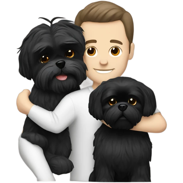 White Man with dark hair hugging black shih tzu  emoji