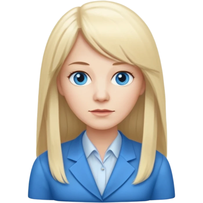 450 yr old white woman, pale skin, long straight blond hair parted in center, blue eyes, bangs, clothes for office emoji