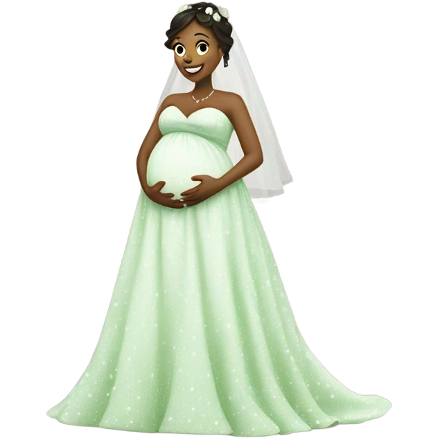 Pregnant Bride in green polkadot wedding dress emoji