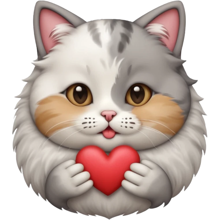A cute circular cat blowing a smooch kiss with heart and little bite on the lower lip emoji