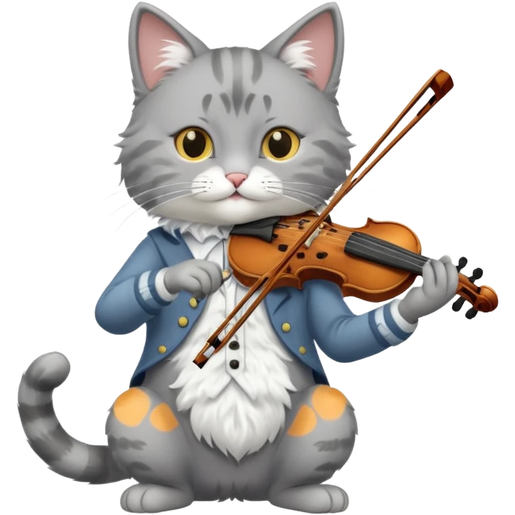 grey cat play violin, long full body emoji