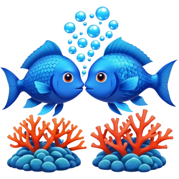 two cute blue fishes kissing emoji
