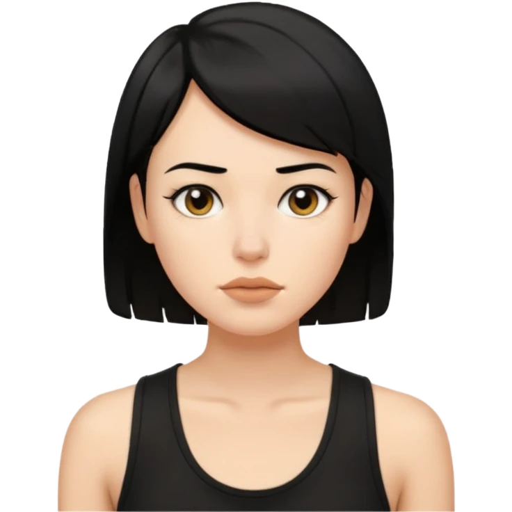 a white woman with short tomboy black hair with beauty spot on top of her lip wearing men's black tank top emoji