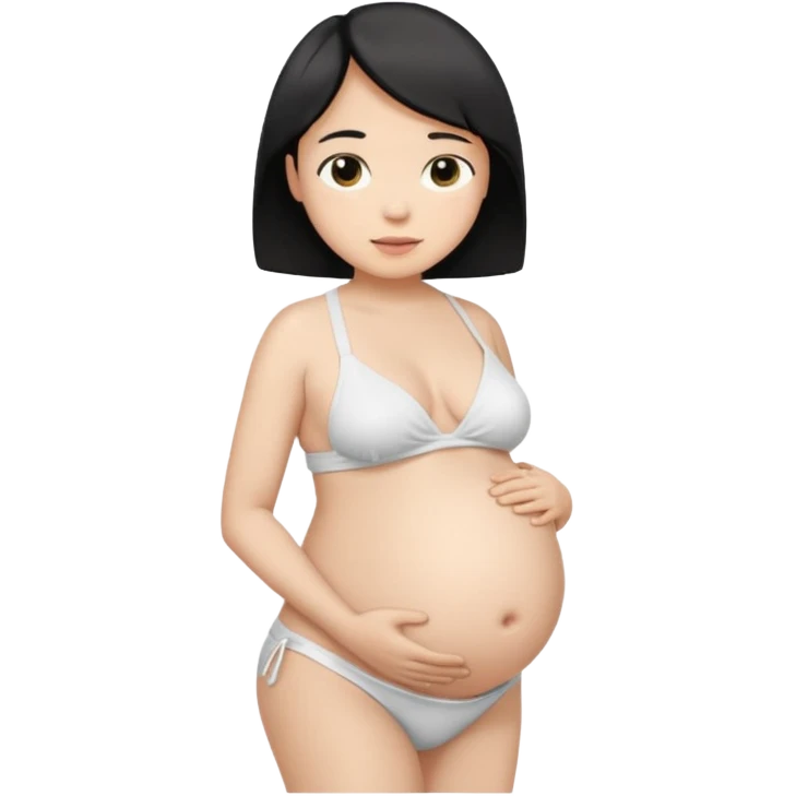 pregnant man with short black hair in a bikini holding his belly  emoji