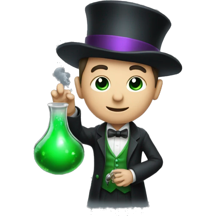 A magician holding a flask with green mystical chemical emoji