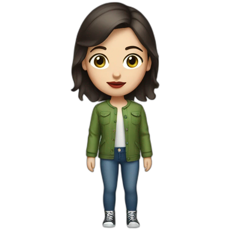 reality girl with dark brown hair, oval face, red lips, green-blue eyes emoji