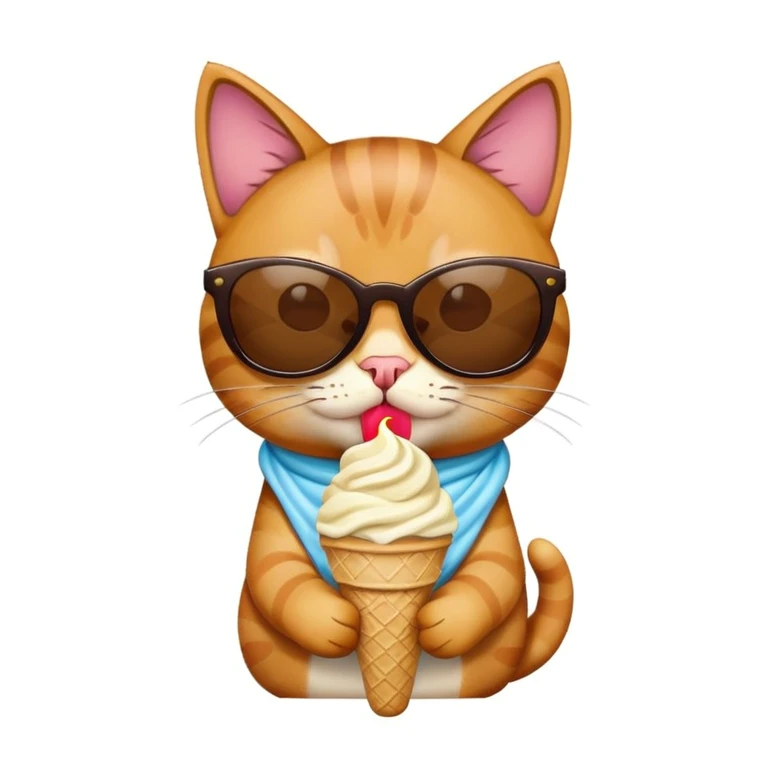 Cat wearing sunglasses with ice-cream  emoji