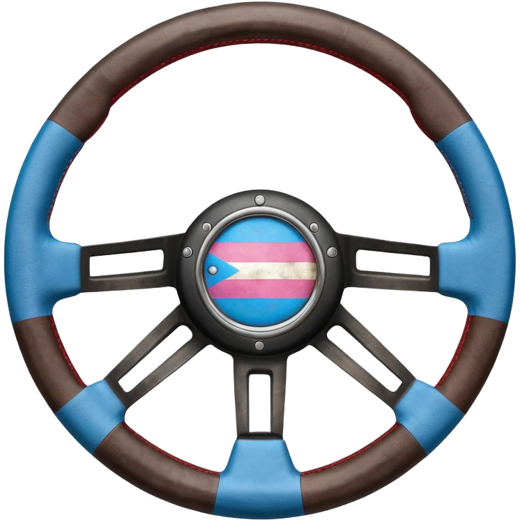 steering wheel with transgender pride flag colors with kinky implification emoji