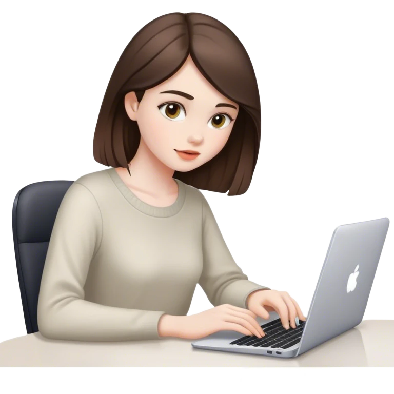 beautiful pale brunette girl editing photos on her computer  emoji