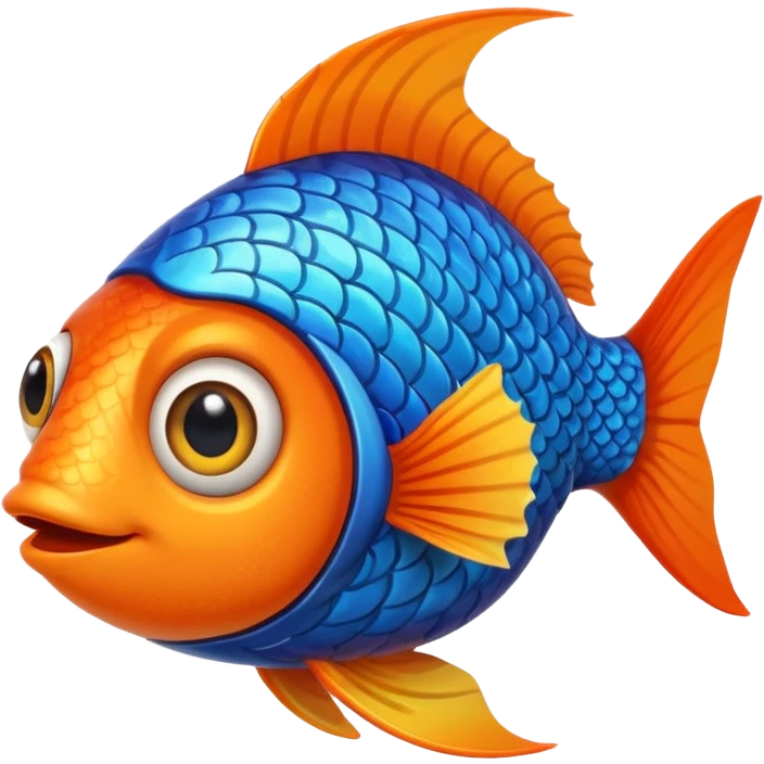 small friendly fish with big eyes, colorful scales, cartoon style emoji