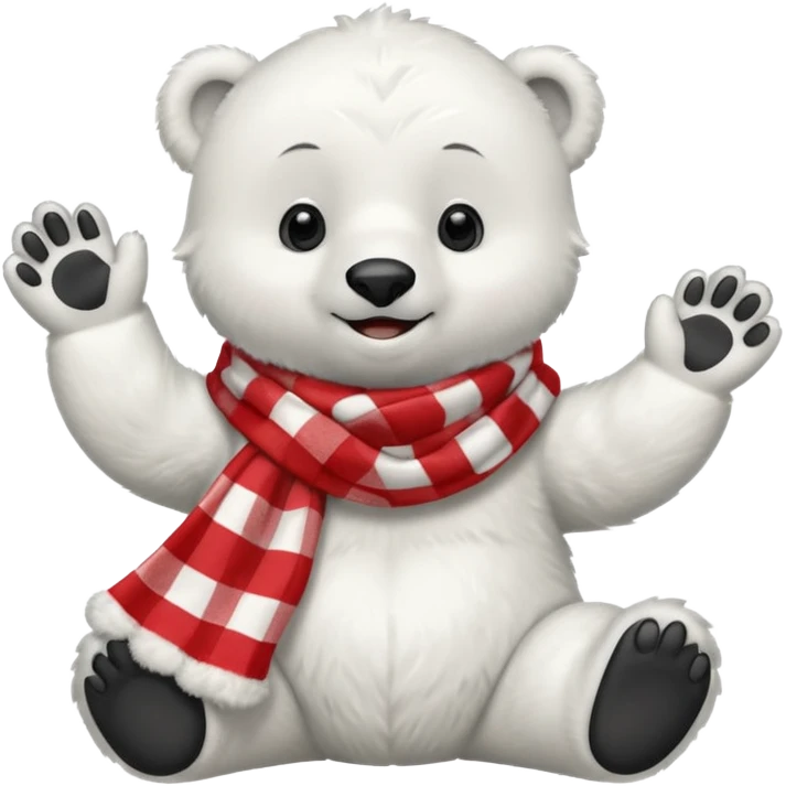 baby Polar Bear, smiling, hi five, wearing red Checkered Triangle scarf emoji