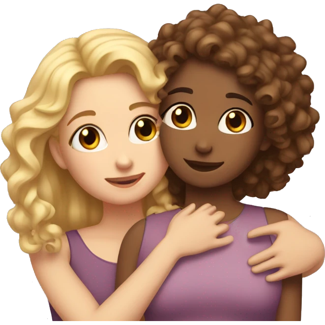 One girl withe brown curly hair hugging another girl with blonde hair emoji