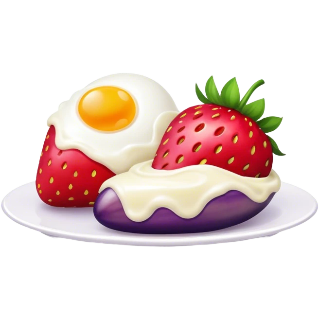 strawberry an egg plant covered in cream emoji