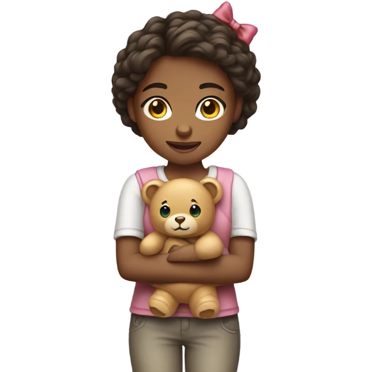Girl holding a teddy bear with a bow emoji