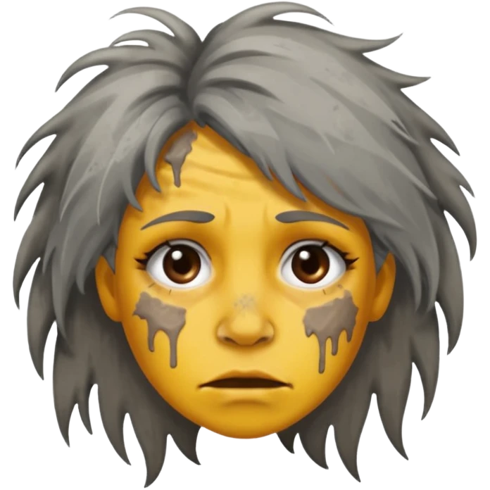 very dirty looking homeless woman very very dirty and smelly looking face only, not old with grey smudges everywhere and messy hair and lots of stains on face ugly and smudged face emoji